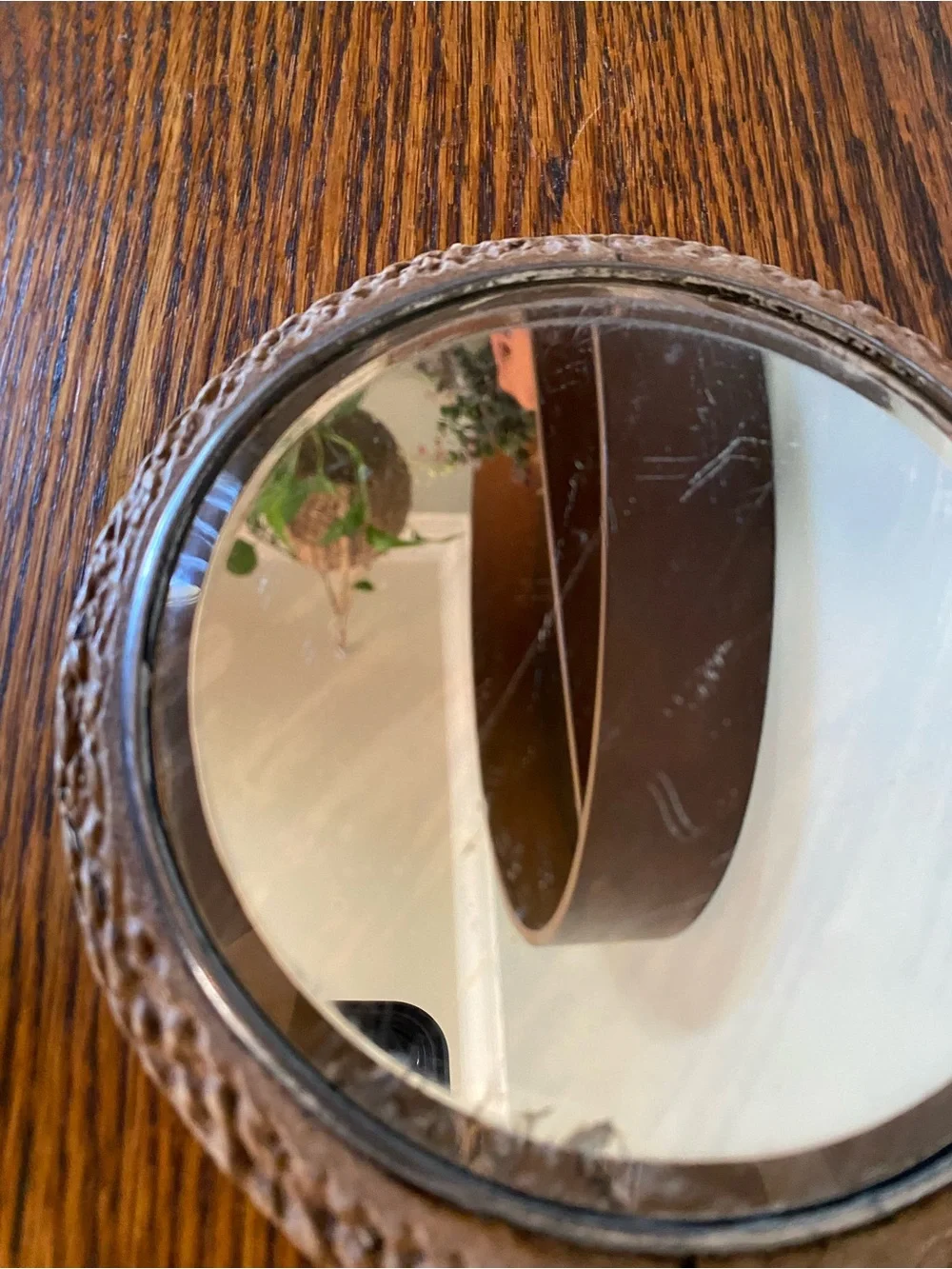 Vintage Faux Bois Hand Mirror Vanity Mirror